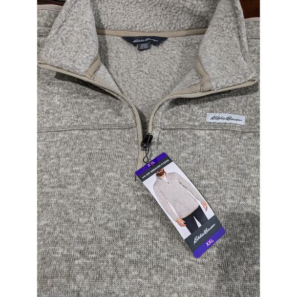 Eddie Bauer Fleece Sweater XXL Oatmeal Tan Classic Fit High Neck 1/4 Zip Staple - Picture 4 of 12